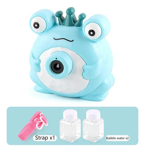 Frog Bubble Camera Toy for Kids with Strap & Bubble Solution