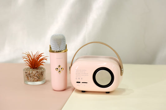 Retro Style Bluetooth Speaker with Wireless Karaoke Microphone