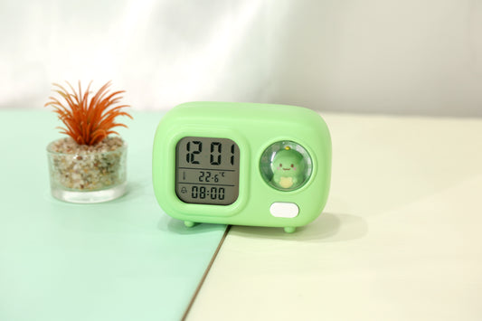 Cute Digital Alarm Clock with Temperature Display & Character Window