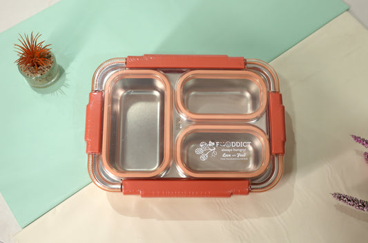 Premium Bento Stainless Steel 3-Compartment Lunch Box – Leakproof | Meal Prep Friendly