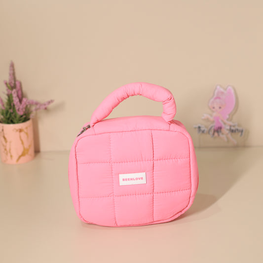 Quilted Puffer Makeup & Travel Pouch – Pastel Mini Handbag