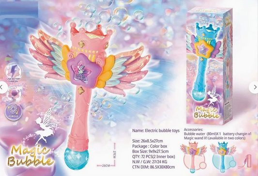 Magic Bubble Wand Toy with Wings – USB Rechargeable Bubble Maker