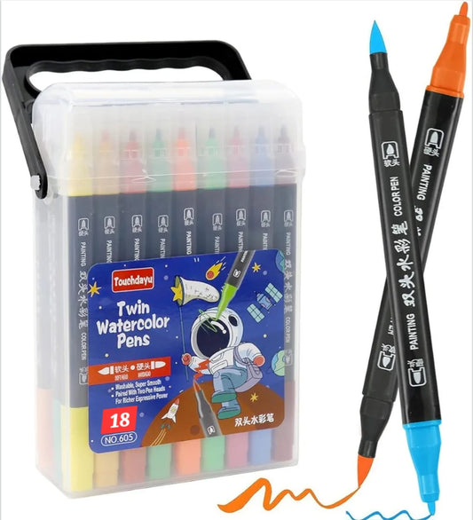 Touchdayu Twin Watercolor Pens – 18 Colors Dual Tip Set