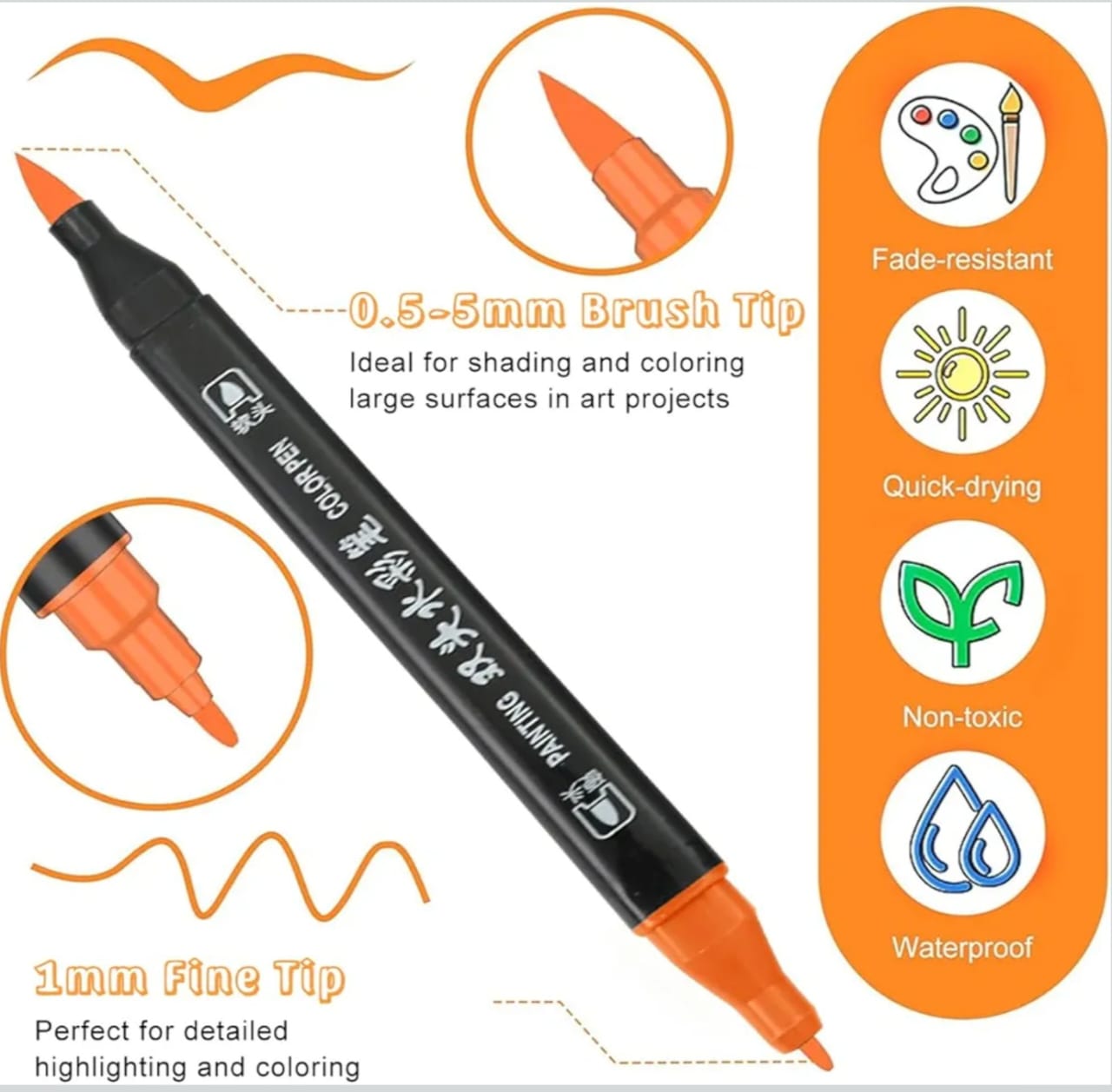 Touchdayu Twin Watercolor Pens – 18 Colors Dual Tip Set