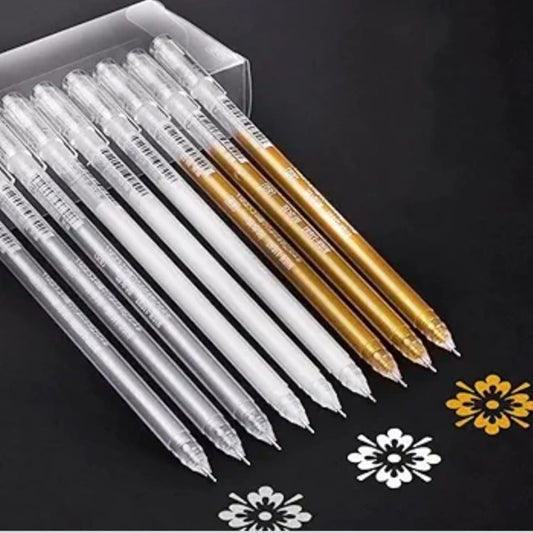 Metallic Sketch Gel Pens – Gold, Silver & White (0.6mm, Pack of 9)