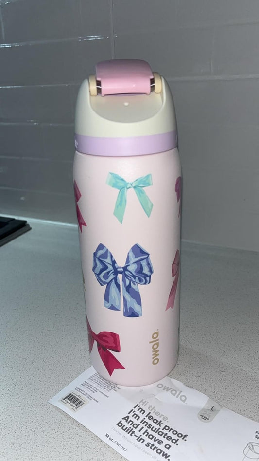 Girlhood Owala |Freesip | 32oz | Exclusive Muticolour Pink Bow |Limited Edition
