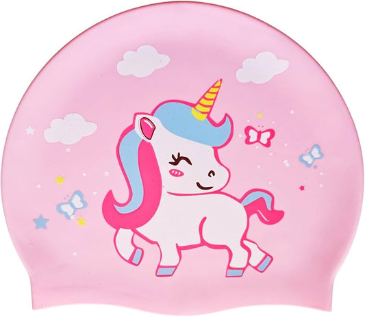 Silicone Swimming Cap Unisex Waterproof Swimming Pool Head Cap Water Sports for Children Kids Boys Girls (Non Slip Interior Cartoon Design, Universal Size, Blue Mysterious Space Super Soft)