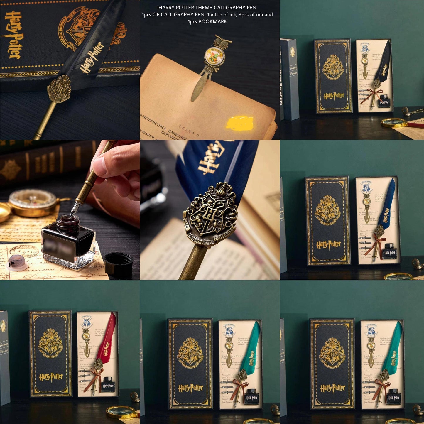 Harry Potter Premium Calligraphy Gift Set – Calligraphy Pen,3 Nibs Ink Pot & Bookmark.