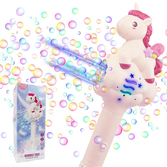 Unicorn Bubble Wand Toy for Kids – Automatic Bubble Maker with Lights