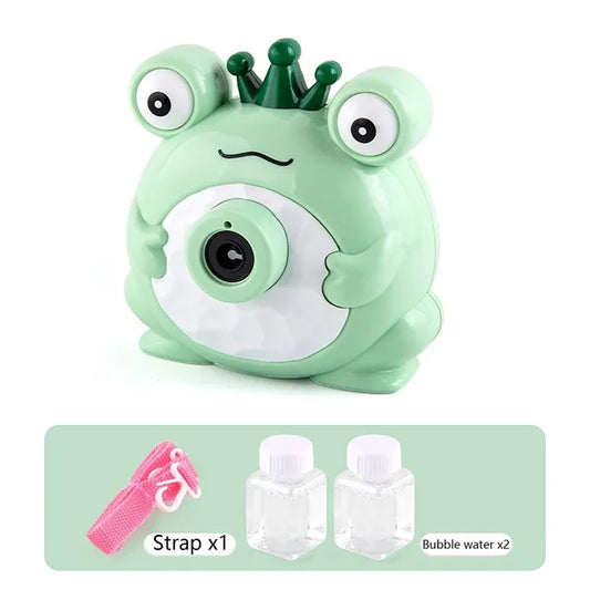 Frog Bubble Camera Toy for Kids with Strap & Bubble Solution