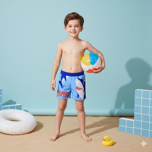 Kids Shark Swim Shorts – Cartoon Summer Beach & Pool Shorts for Boys