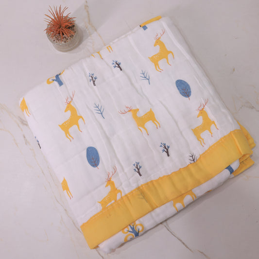 Baby Cotton Muslin Blanket – Deer Print Swaddle Wrap