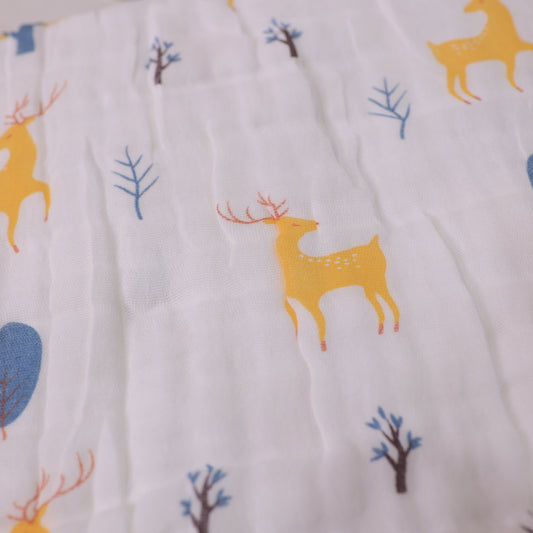 Baby Cotton Muslin Blanket – Deer Print Swaddle Wrap