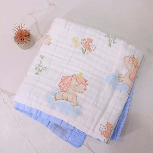 Baby Cotton Muslin Blanket – Unicorn Print Swaddle Wrap