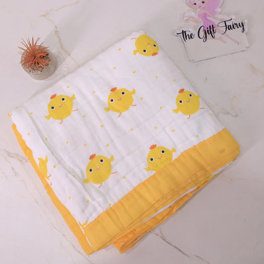 Baby Cotton Muslin Blanket – Cute Chick Print Swaddle Wrap