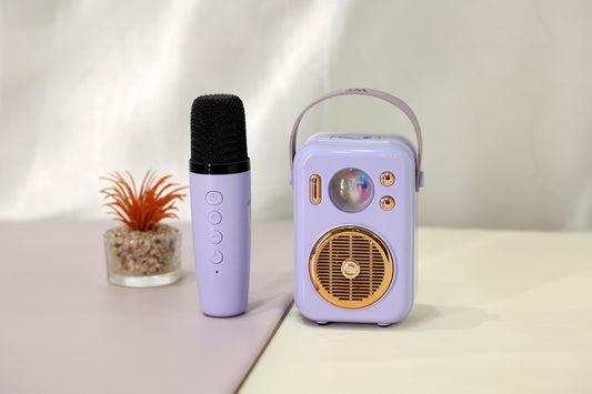 Retro Bluetooth Speaker with Wireless Karaoke Microphone – Lavender