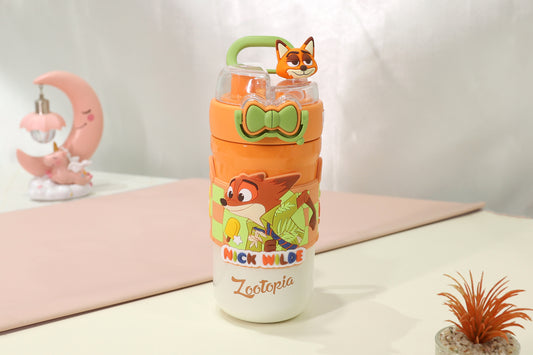 Zootopia Premium Dual Cap Cartoon Character Kids Water Bottle