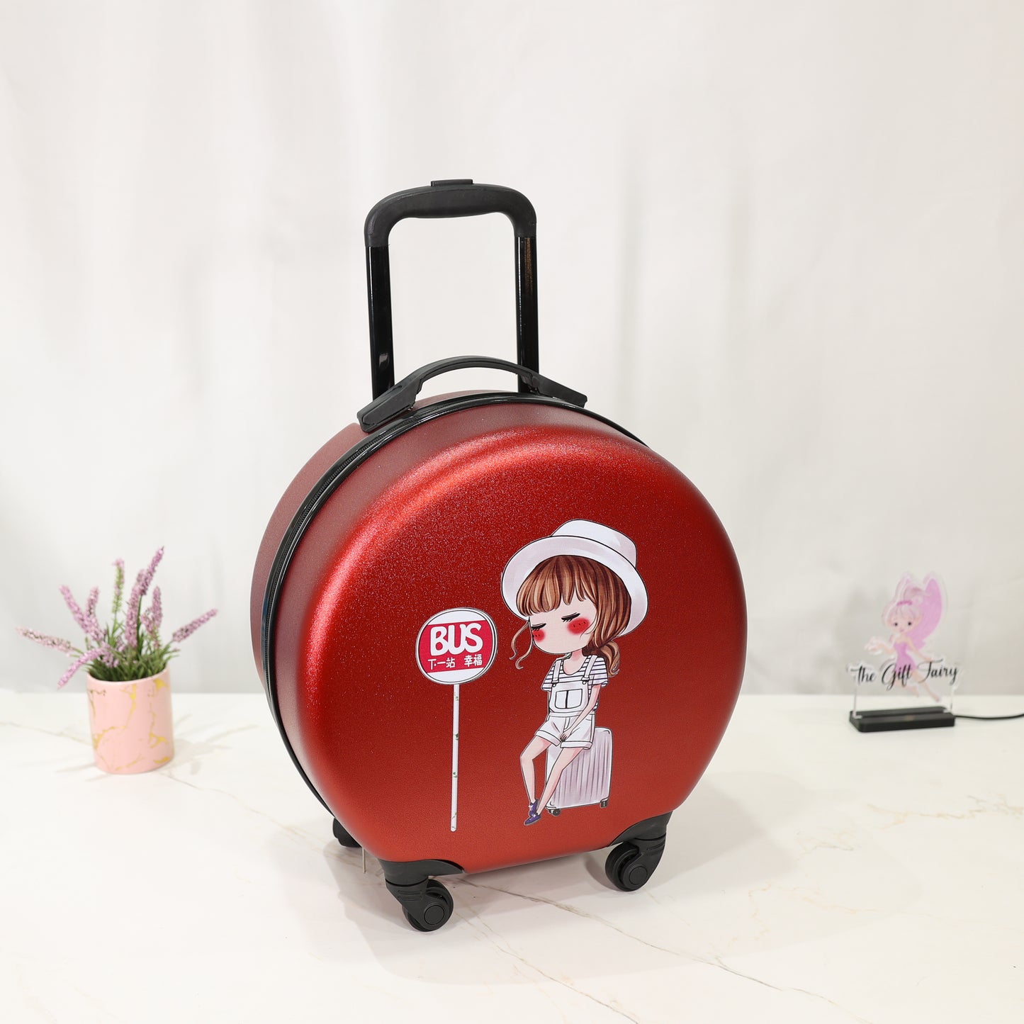 Kids Round Trolley Suitcase with Cartoon Print – Lightweight Cabin Travel Bag