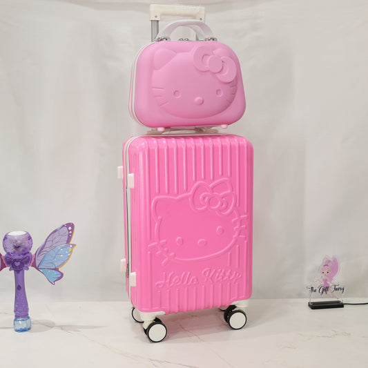 3D Hello Kitty Kids Premium Trolley Bag Set with Matching Mini Case – Pink [20 inch]