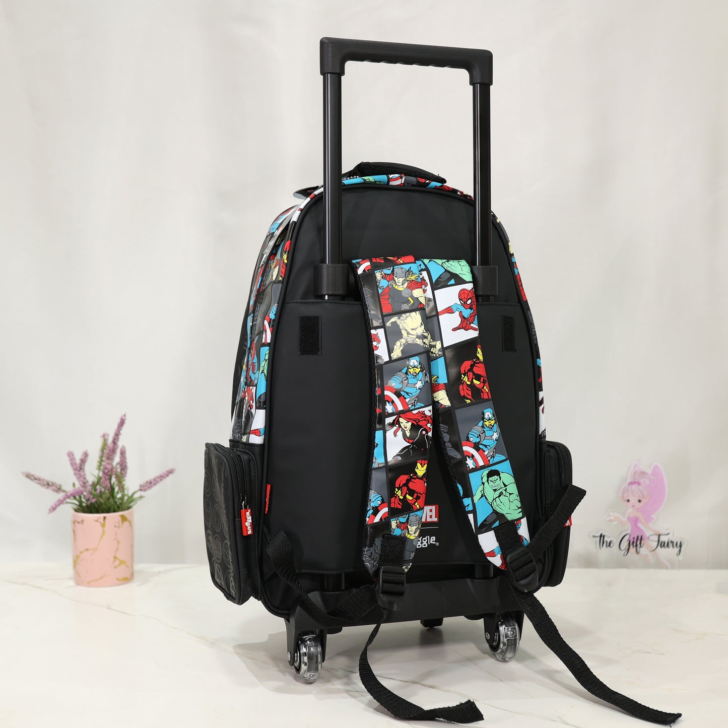 Smiggle Kids Trolley School Backpack Marvel Black with LightUp Wheels [18 INCH]