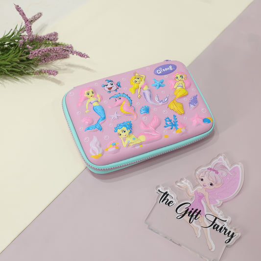 Mermaid Theme Hard Shell Pencil Pouch – Pink