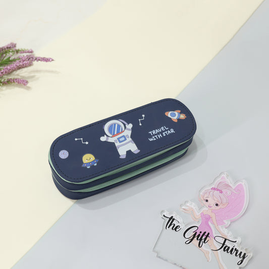 Astronaut Space Dual Compartment Hardtop Stationery Pencil Box – Navy Blue