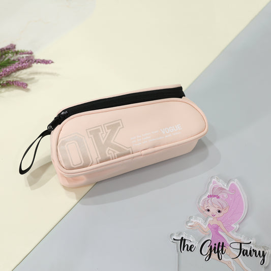 OK Vogue Jumbo Minimal Soft Pencil Pouch – Blush Pink