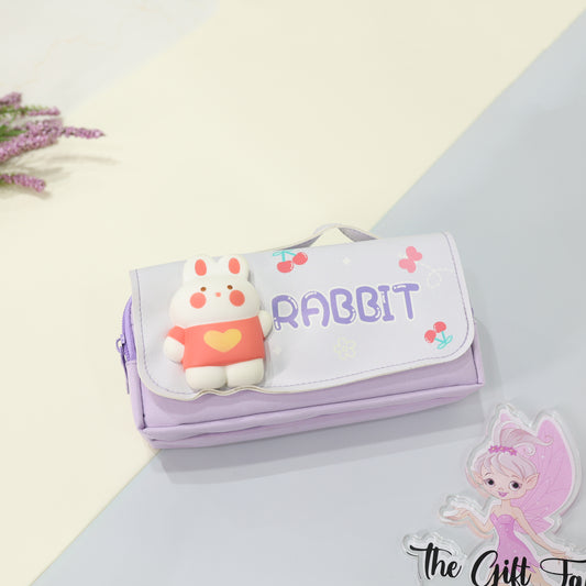 3D Squishy Toytop Rabbit Kids Pencil Pouch – Lavender Flip Cover Design