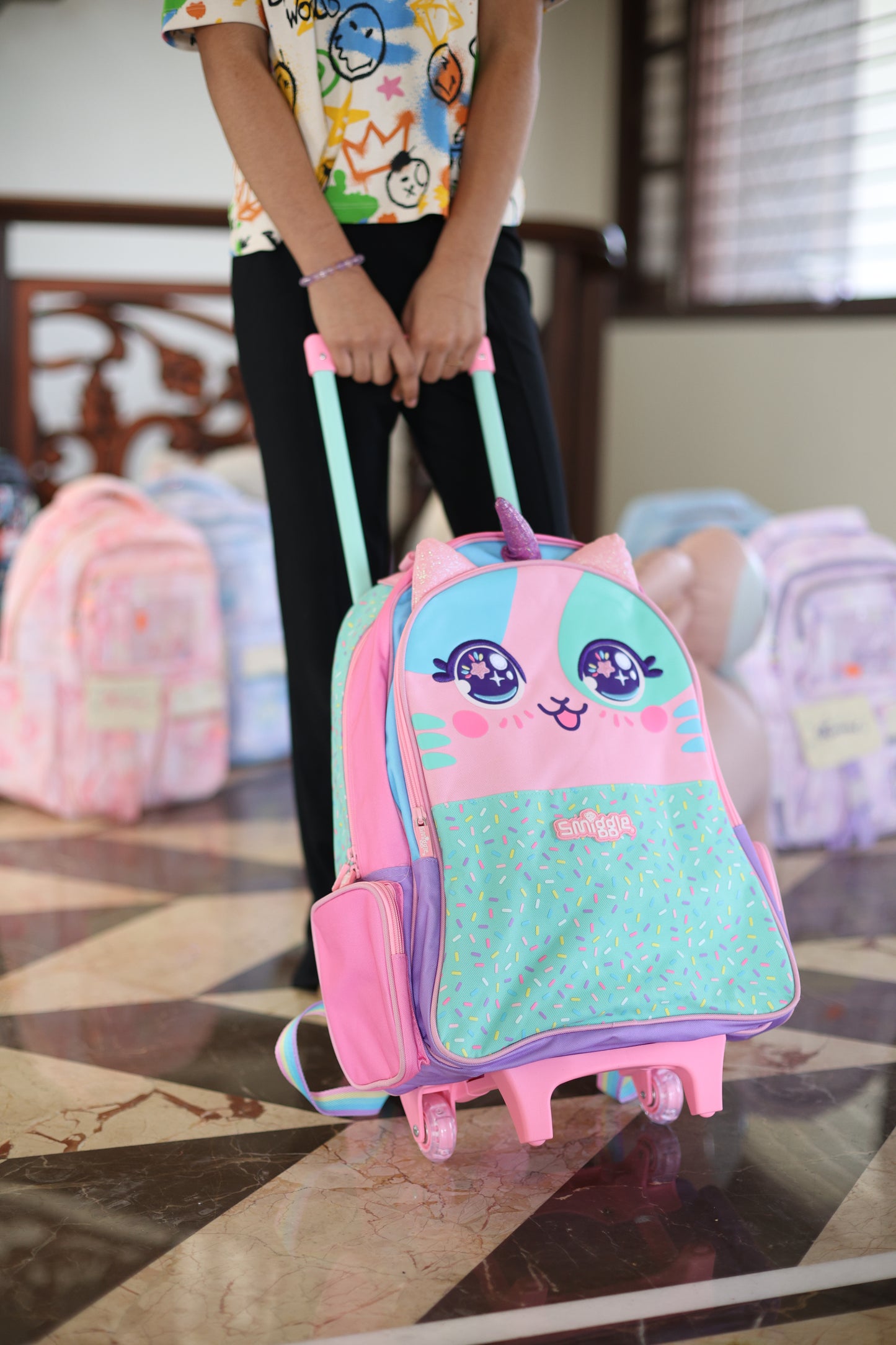 Smiggle Kids Trolley School Backpack Unicorn Pink