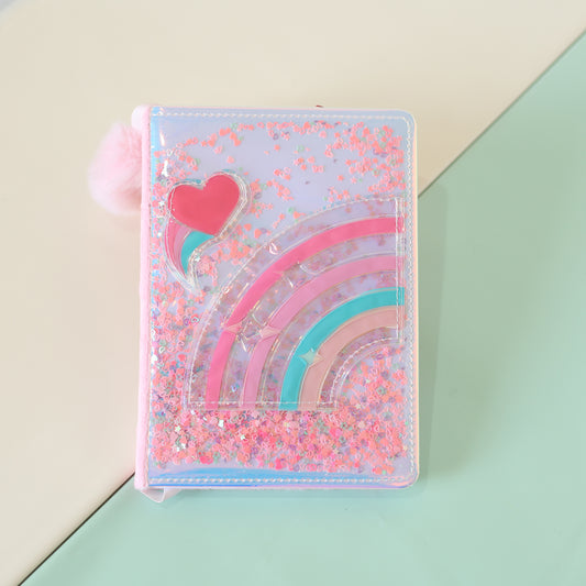 Rainbow Liquid Front Diary with Furry Back & Pom-Pom Bookmark