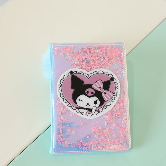 Kuromi Liquid Glitter Diary with Furry Back & Pom-Pom Bookmark