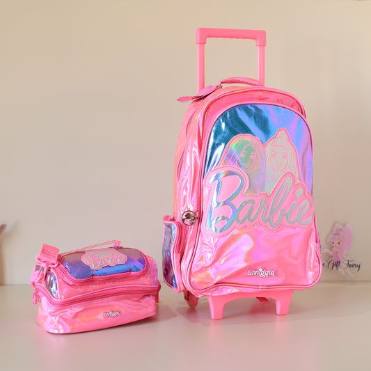 Smiggle Barbie Pink Trolley School Bag Combo – 18 Inch Backpack + Lunch Bag
