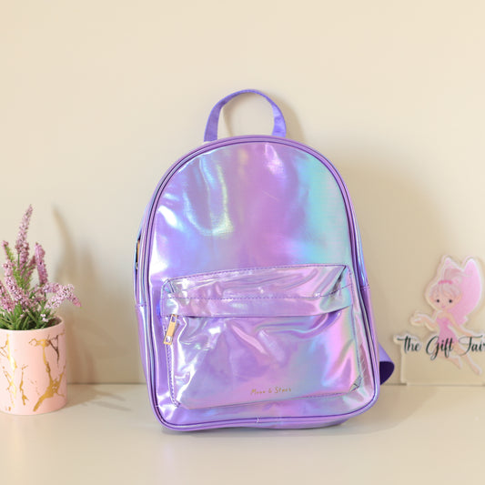 Holographic Pastel Mini Backpack – Lavender Shine            & Blush pink.