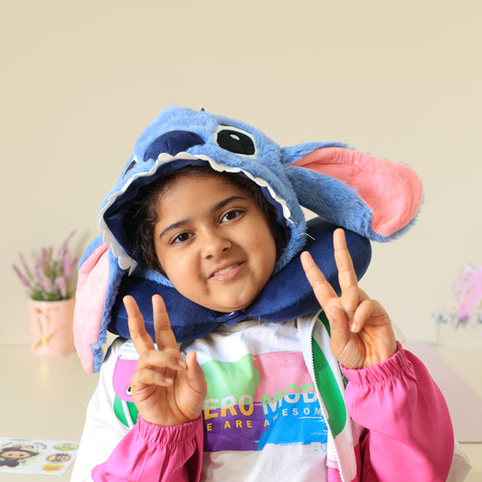 STITCH Neck Pillow with Hoodie | Kids Travel Cushion