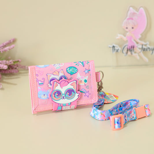 Kids Cartoon Mini Wallet with Lanyard – Cute Printed Card Holder