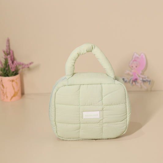 Quilted Puffer Makeup & Travel Pouch – Pastel Mini Handbag