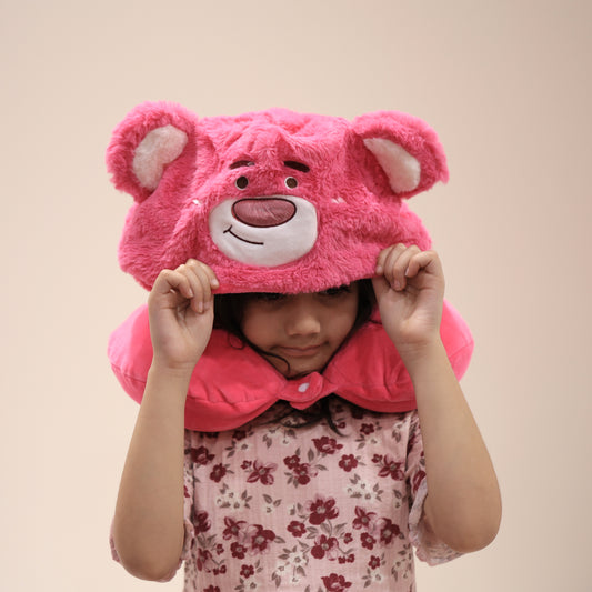 Kids Plush Neck Pillow with Hoodie | Lotso Travel Cushion.