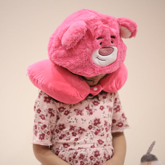 Kids Plush Neck Pillow with Hoodie | Lotso Travel Cushion.