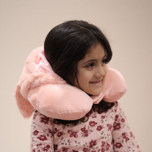 Kids Plush Neck Pillow with Hoodie | Kitty Travel Cushion