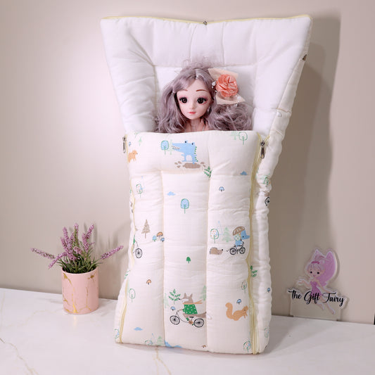 Pure Muslin Cotton Baby Carrier Nest Cum Sleeping Bag – Forest Animal Print