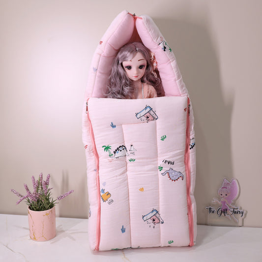 Pure Muslin Cotton Baby Carrier Nest Cum Sleeping Bag – Pink Dino Print