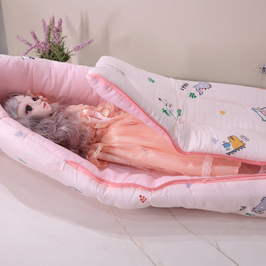 Pure Muslin Cotton Baby Carrier Nest Cum Sleeping Bag – Pink Dino Print