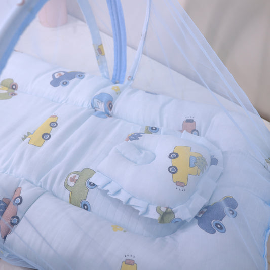 Pure Muslin Baby Mosquito Net Bedding Set with Foldable Mattress and Pillow