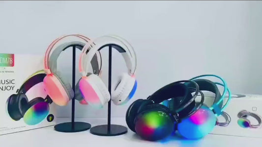 RGB Wireless Bluetooth Headphones V5.3 with RGB Lights, Active Noise Cancelling, and Hi-Fi Sound – Over-Ear Wireless Headphones with Built-in Mic, TF Card Support & USB Charging.