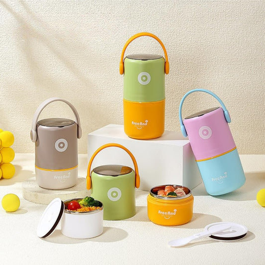 Pastel Bento Lunch Box Set with Handle | 2 Containers with Lid. [820ml]