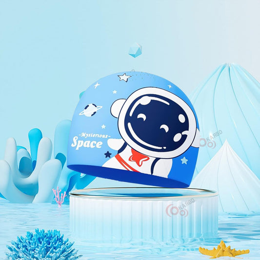Silicone Swimming Cap Unisex Waterproof Swimming Pool Head Cap Water Sports for Children Kids Boys Girls (Non Slip Interior Cartoon Design, Universal Size, Blue Mysterious Space Super Soft)