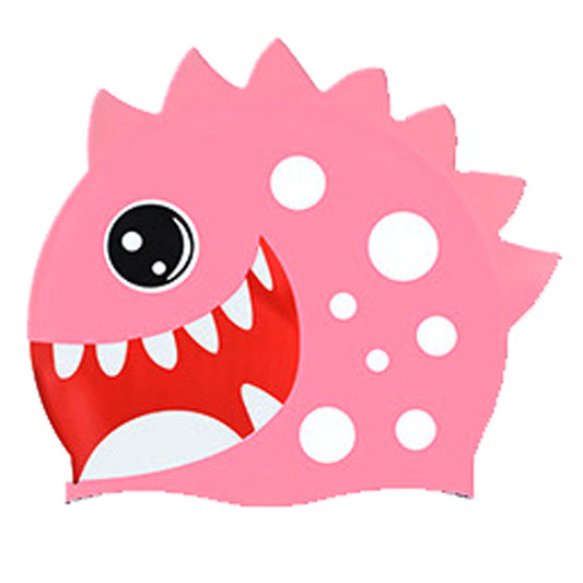 3d White Polka Pink , Silicone Kids Swim Cap, 5 years -15 years